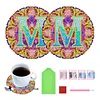 2Pcs/set Diamond Painting Letter Coaster Cup Cushion Home Decor