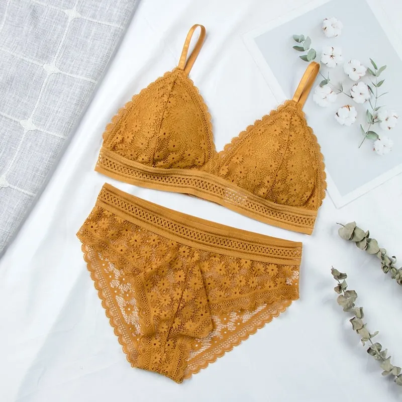 Women Lace Bra Sets Seamless Underwear Backless Vest Sexy Panties Padded Ultrathin Bralette Female Lingerie Briefs Intimates