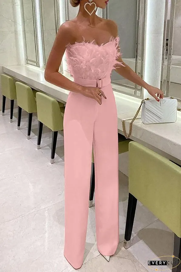 Feather Tube Top Jumpsuit