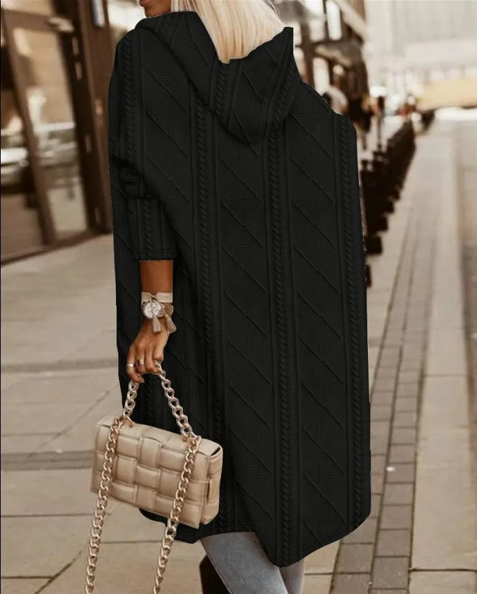 Brownm Twisted Texture Hooded Mid-length Trench Coats