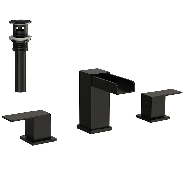 EVERSTEIN Waterfall Widespread Bathroom Sink Faucet Matte Black SFS-1164-BK