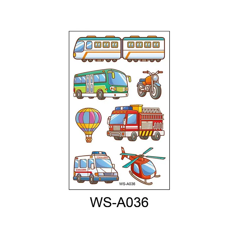 10 Kinds Cartoon Cars Tattoos Disposable Children Aircraft Vehicle Cognitive Stickers Waterproof Temporary Face Arm Makeup