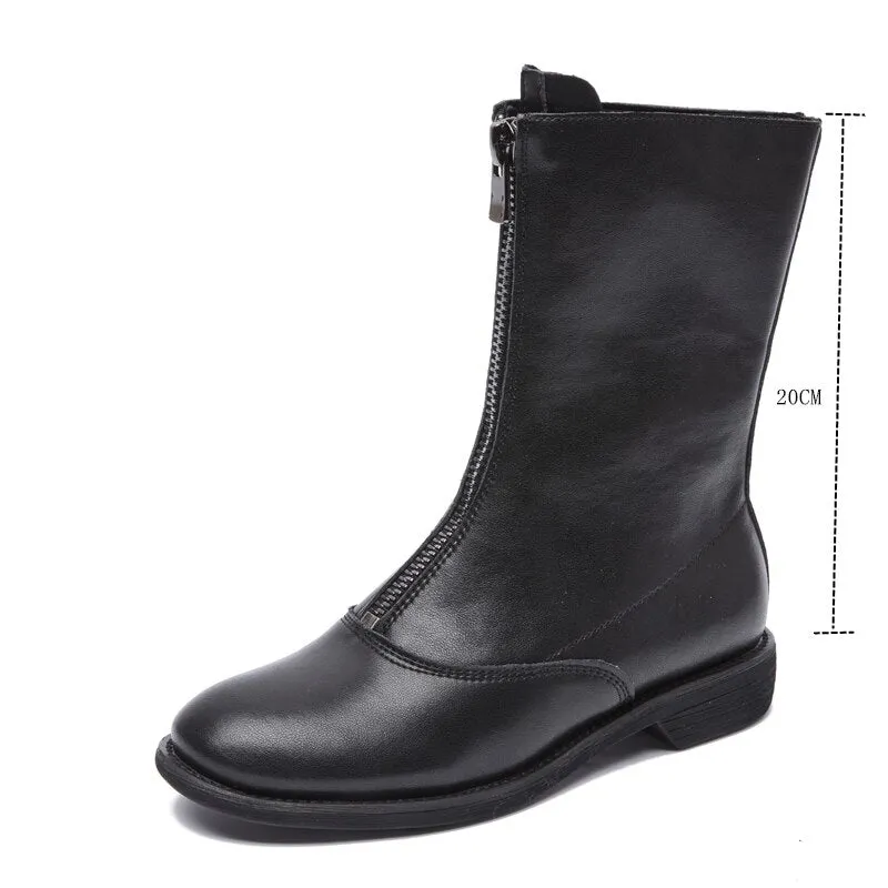 AIYUQI Women's Autumn Boots Genuine Leather 2021 New Trend Front Zipper Ladies Shoes Boots Low Heel Ankle Boots Women