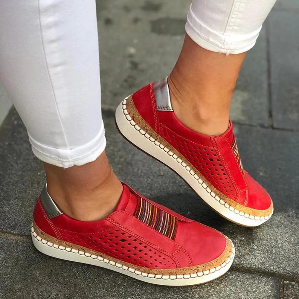 2022 Women Slip on Sneakers Shallow Loafers Vulcanized Shoes Breathable Hollow Out Casual Ladies Shoes Woman Plus Size Dropship 1103