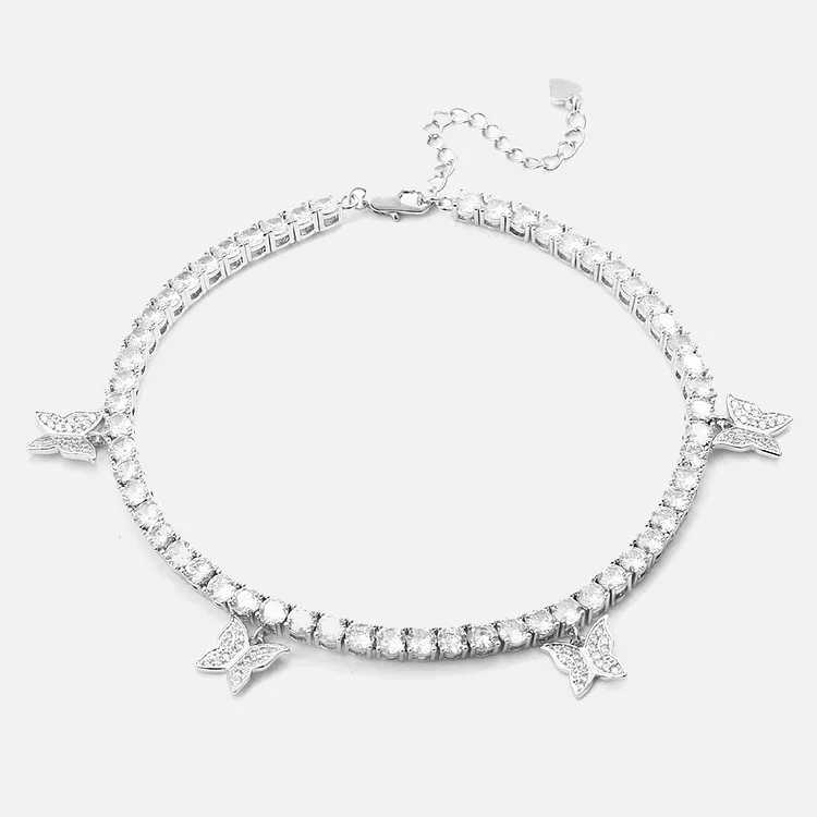 Iced Out Decor Butterfly Tennis Chains Anklets 4MM Hip Hop Bling Bling