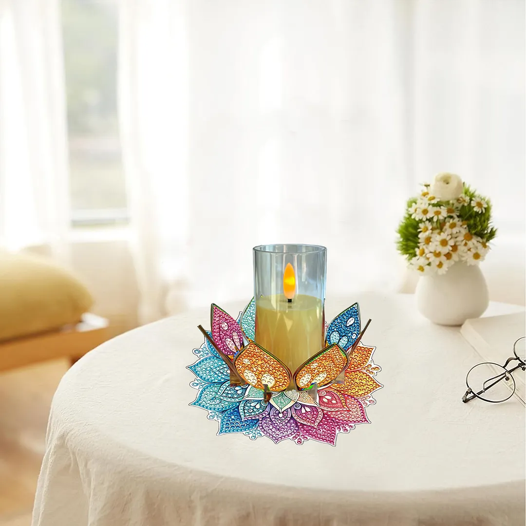 Mandala Lotus-C Acrylic DIY Diamond Painting Candle Holders Without Candles Crystal Painting Tealight Candle Stand Table Centerpiece for Adults Beginners Home Party Decor