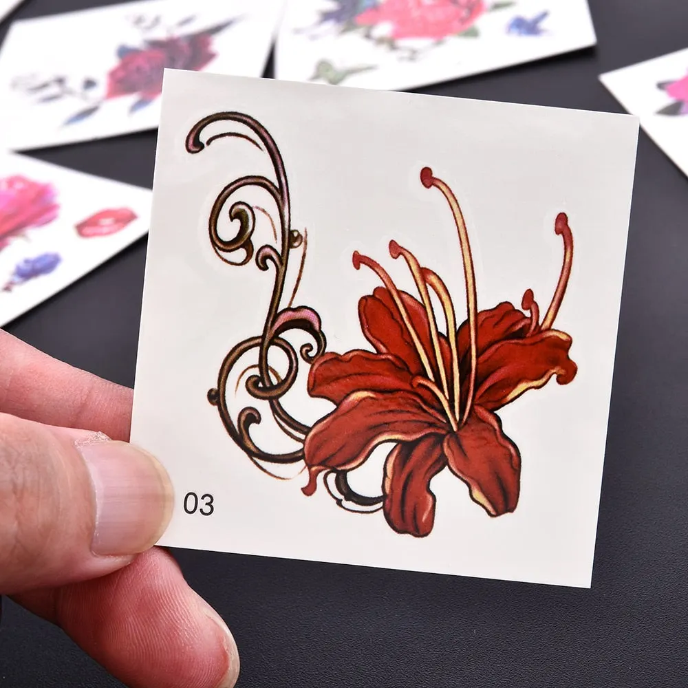 66 Sheets/Set Hot Small 3D Flower Butterfly Series Temporary Tattoo Arm Leg Finger Art Waterproof Stickers Women Girls Body Art
