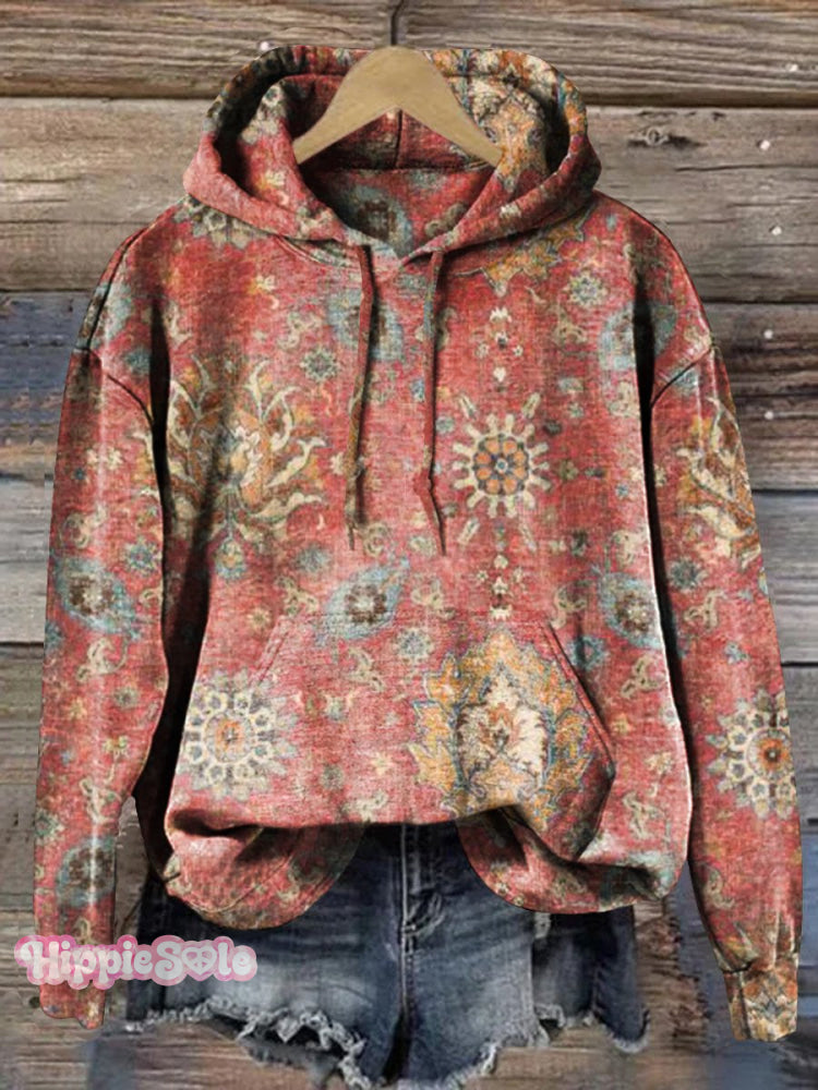 Women&rsquo;s Retro Ethnic Totem Pattern Casual Hooded Sweatshirt Multicolor / S