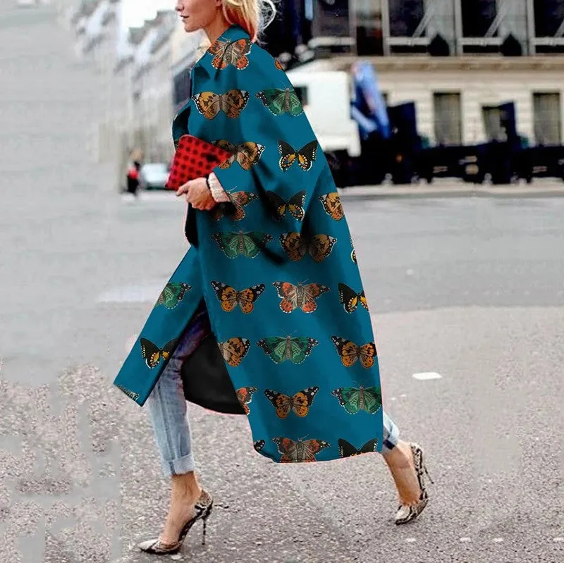 Brownm Long Flared Sleeves Printed Loose Coats