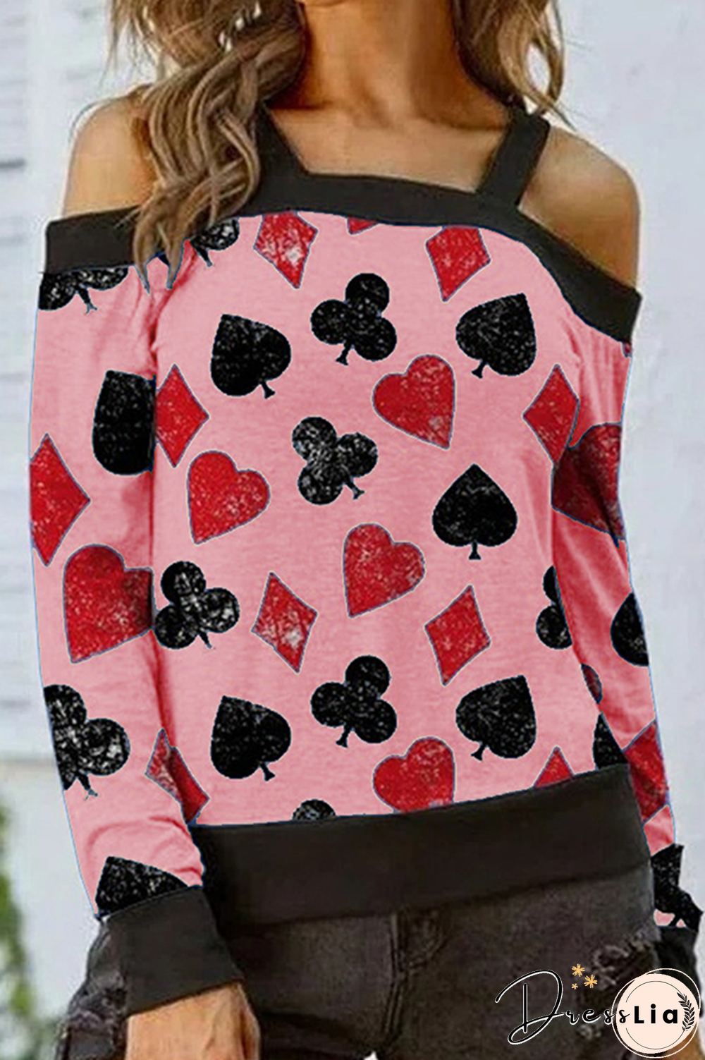 Casual Print Hollowed Out Split Joint Off the Shoulder Tops