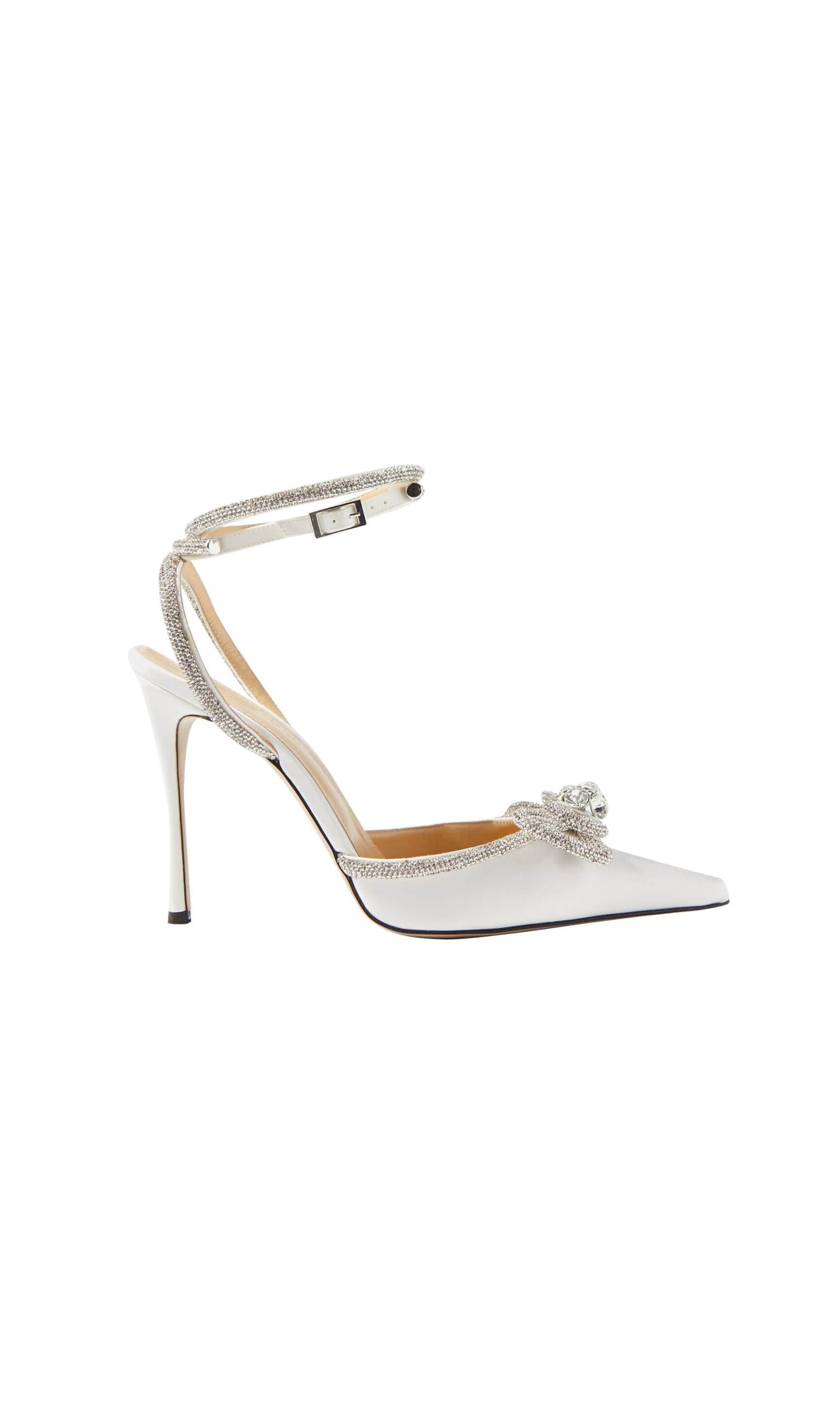 Bow Crystal Satin Heels In White Flowering Girl