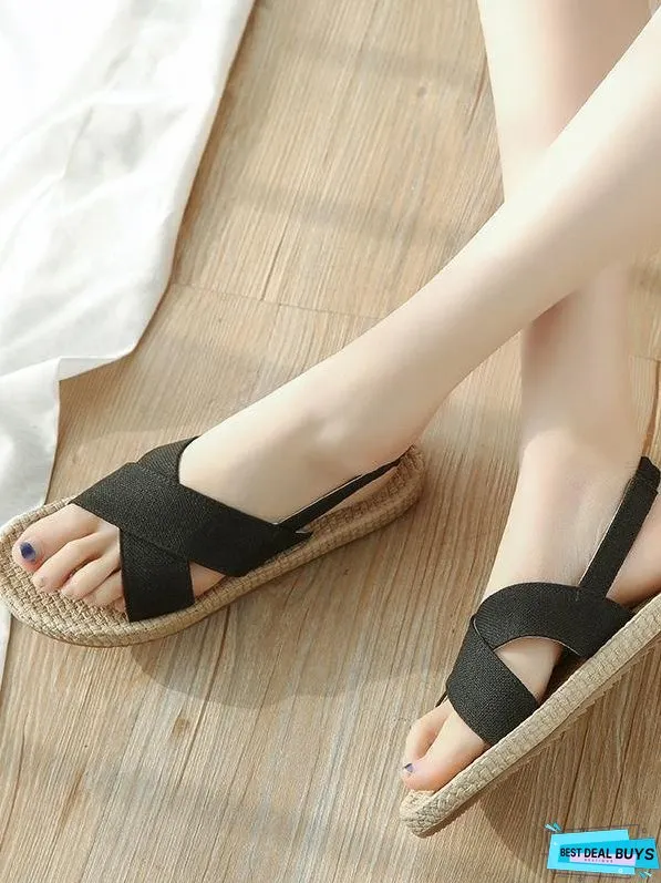 Beach Open Toe Linen Flat Sandals