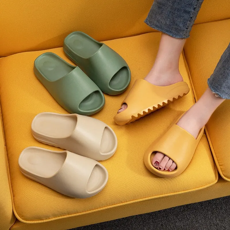 Men and Women Slippers Summer Thicken Solid Color Home Indoor Shoes Eva Non-slip Beach Slides Bathroom Shoes Shower Slippers