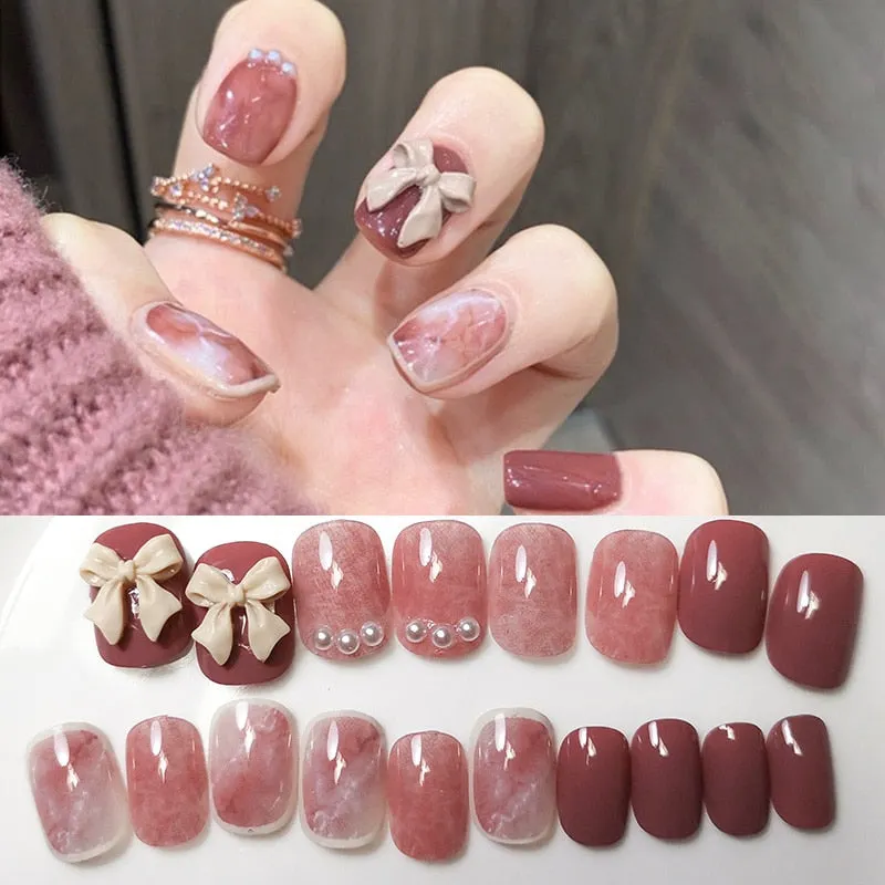 24pcs press on nails Butterfly Decoration Wear Long Paragraph Fashion Manicure Patch False Nails Save Time Wearable Jelly Nails-Nail Inspo