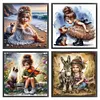 4 PCS Girl - Full Embroidery 2 Strands 14CT Stamped Cross Stitch - 40*40CM