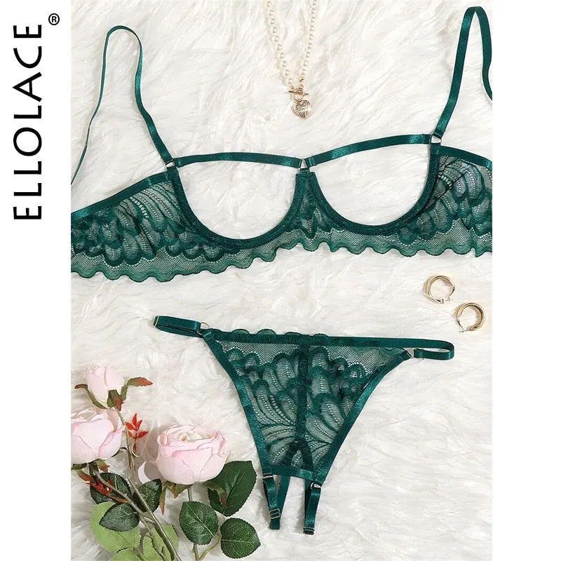 Ellolace Lingerie Set Sexy Hollow Out Lingerie Underwear Set Women's Push Up Bra Erotic Lingerie Sex Underwear For Women