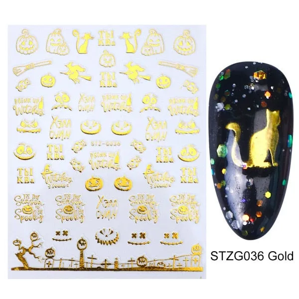 Nail Stickers Back Glue Multiple colors Hallowmas Designs Nail Decal Decoration Tips For Beauty Salons-Nail Inspo