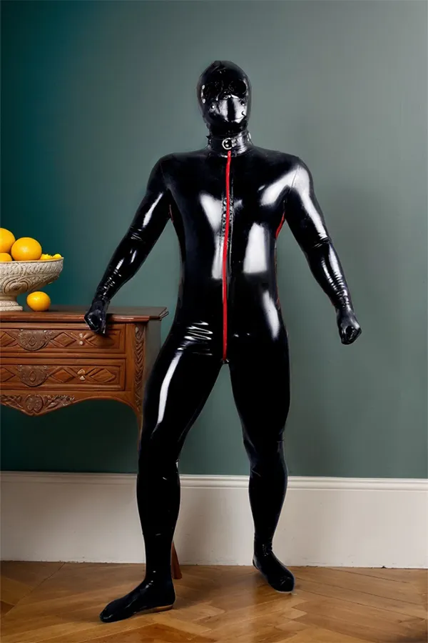 Men Latex Catsuits Side-Striped Zipper