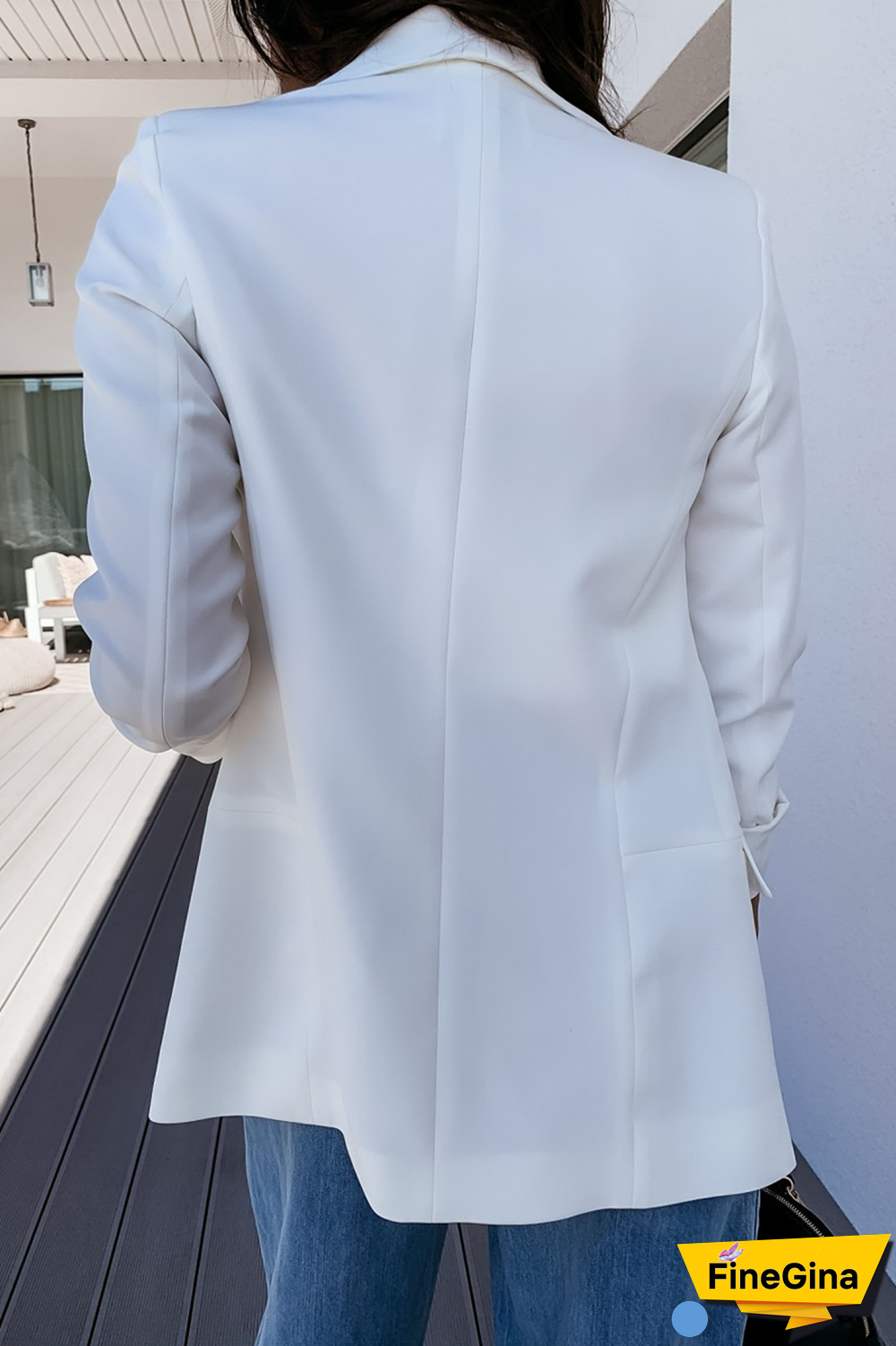 Solid Wide Lapel Double Pockets Blazer