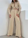 Simple Blouses Top&Wide Leg Pants Solid Color Casual Suit