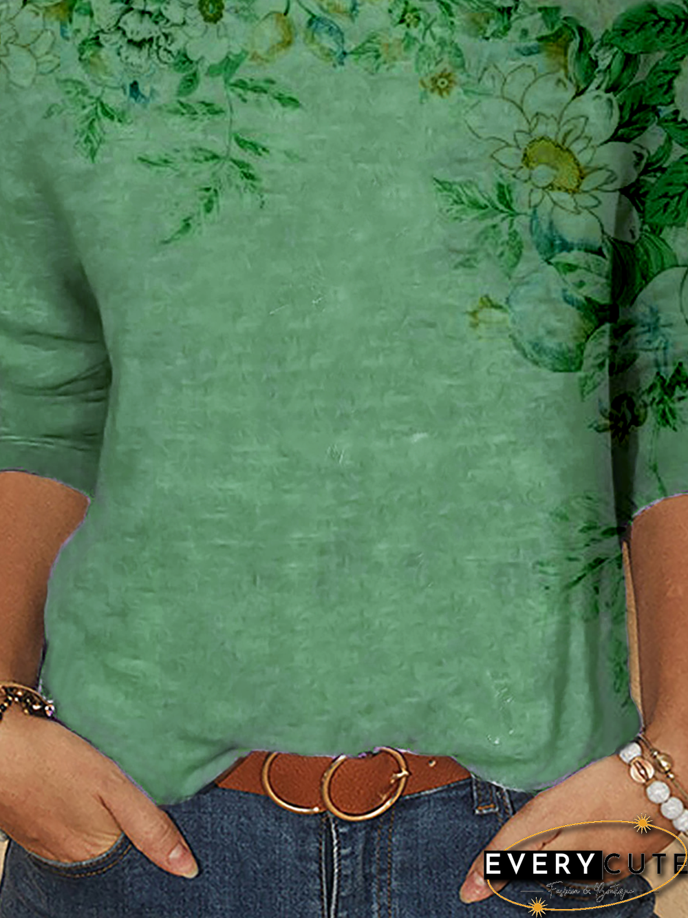 Plus size Floral Casual Long Sleeve T-shirt