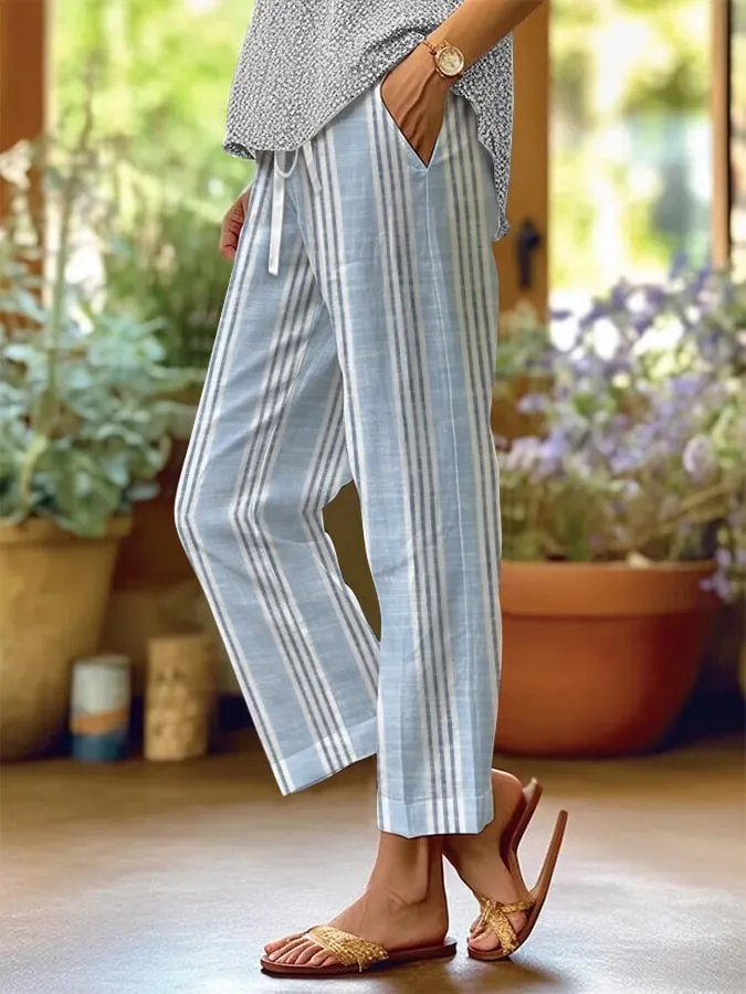 Women's Retro Striped Print Loose Casual Pants