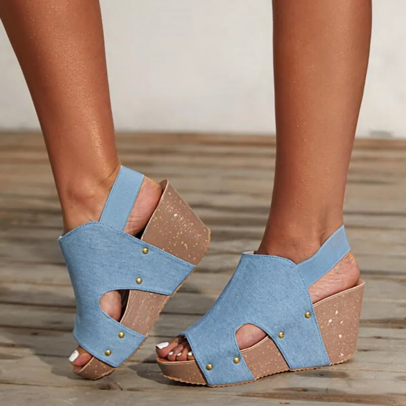 Women Sandals Fish Mouth Platform High Heels Wedge Sandals summer Shoes Flat Bottom Sandals Slip-On Slope Sandals