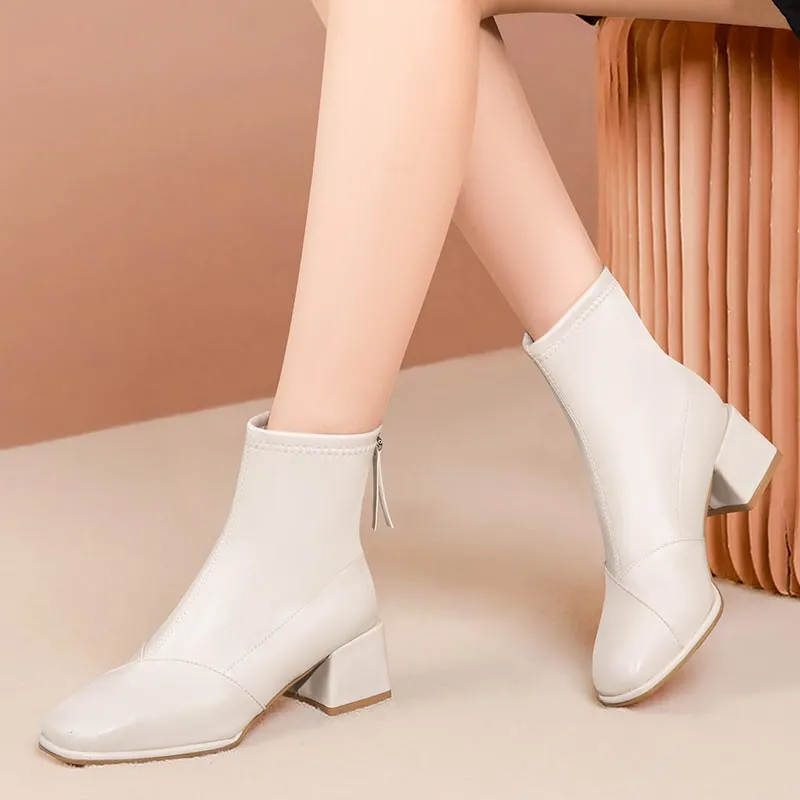 Churchf Autumn And Winter New Korean Fashion Short Boots Women's Thick Head With High Heel Zipper Martin Boots Women