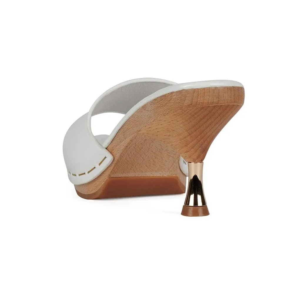 White Open Round Toe Sandals Spool Heel Simple Platform Mules