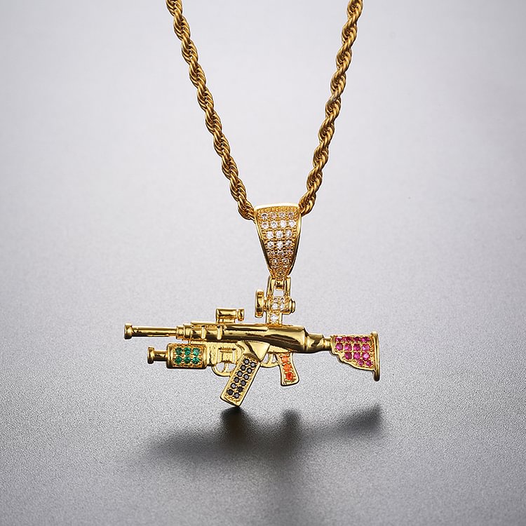 Iced Out Sniper Rifle Pendants Necklaces Hip Hop Bling Bling