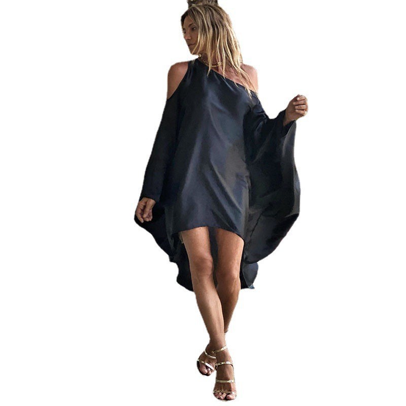 2025 Summer New Printed Dresses Women Sloping Shoulders Loose Casual Beach Vacation Irregular Dress Fashion Beachwear Vestidos