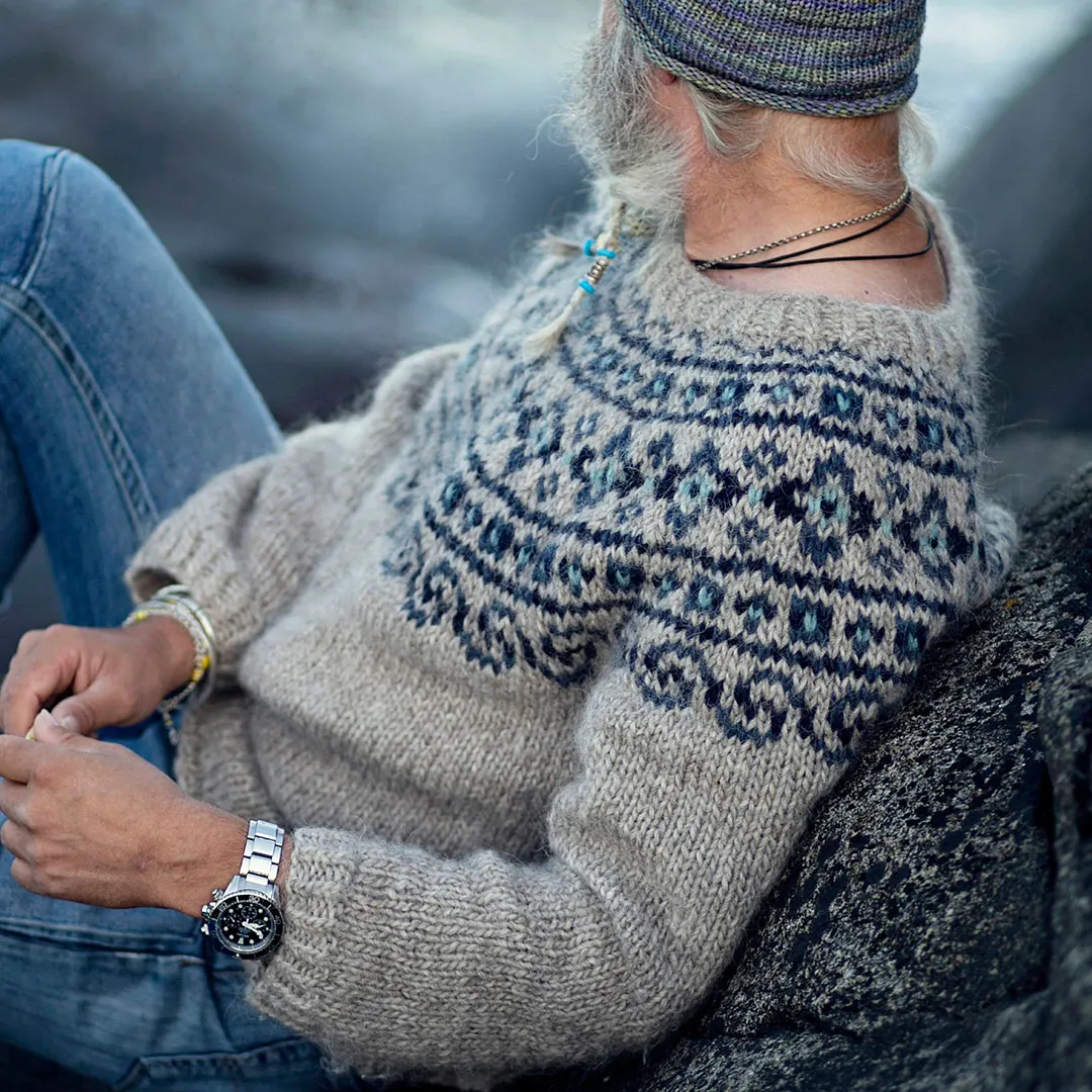 Vintage Beautiful Norwegian Knit Jacquard Crew Neck Sweater（Unisex）