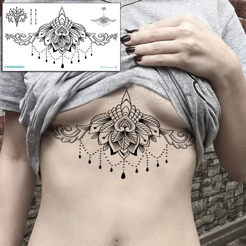 Temporary Tattoo Sticker Totem Flower Arrow Color Sexy Chest Back Fake Tatoo Waterproof Flash Tatto Body Art for Woman Girl