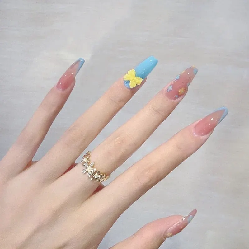 24pcs Jelly Burgundy Color Coffin Press On Nail tips With Bow Love Heart Print Full Cover Fake Nails  Wearable Nail Art Tips-Nail Inspo
