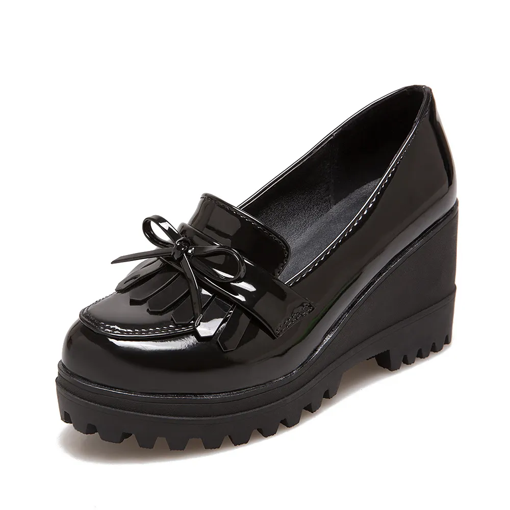 Yyvonne Yyvonne New Small Size 33 High Heel Tassel Slope Heel 40-43 Large Size Casual Women's Singles Shoes A8-10