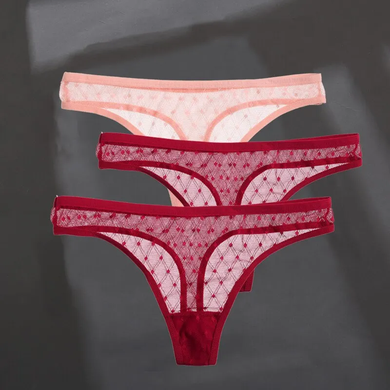 3PCS/Set Women's Panties Sexy G-String Perspective Woman Thong Low-waist Underpants Hollow Out T-back Female Underwear Lingerie