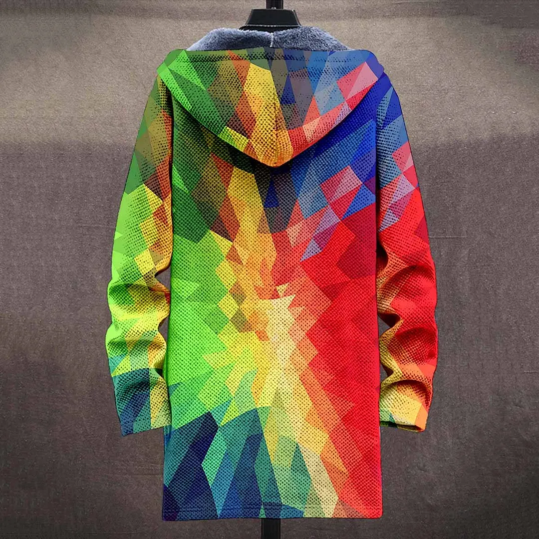 Abstract Art Multicolor Plush Thick Long Sleeve Sweater Jacket Cardigan