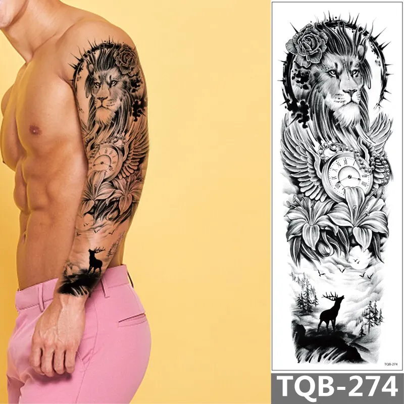 Sdrawing Arm Temporary Tattoo Sleeve For Men Maori Wolf Fake Large 3D Tatoo Stickers