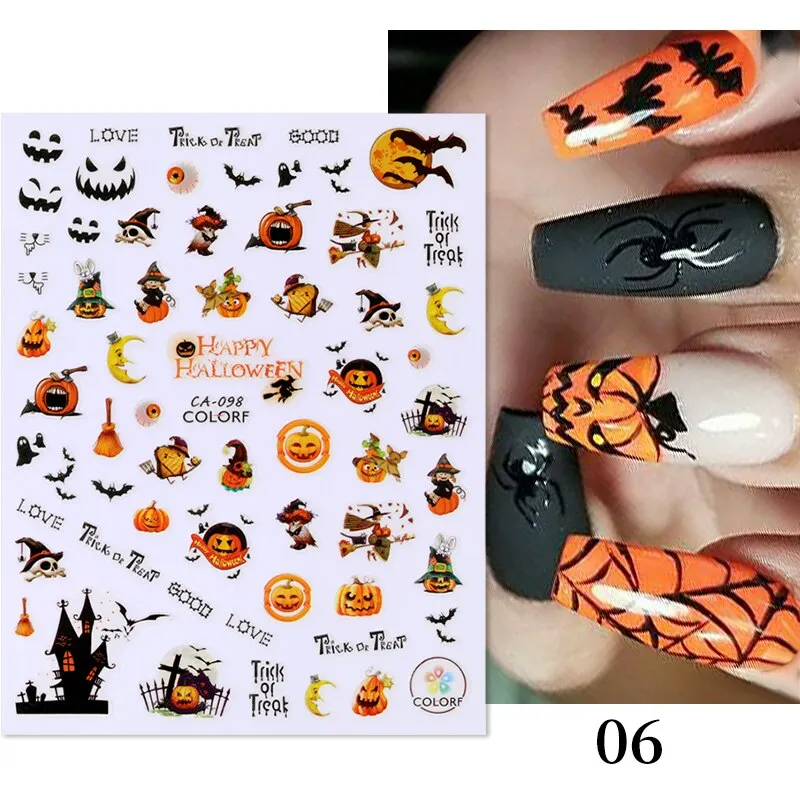 1pcs Halloween Pumpkin Skull Design 3D Nail Stickers Geometry Christmas Snowflake Winter Slider Nail Foils Manicures Decoration