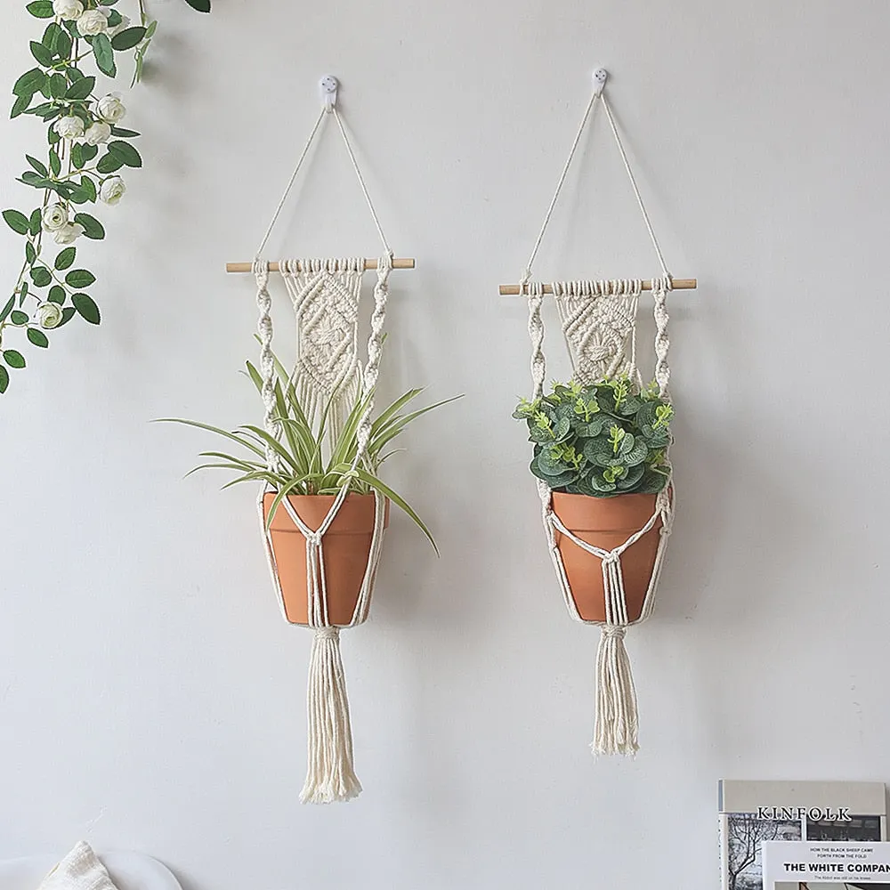 Macrame Plant Hangers Indoor Hanging Planter Basket with Wood Beads Decorative Flower Pot Holder No Tassels for Indoor Outdoor H