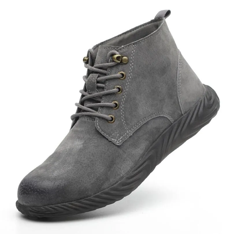 Mens Work Boots 2019 Fashion Outdoor Steel Toe Cow Leather Steel Toe Shoes Men Anti Slip Puncture Proof Safety Shoes Boot Man