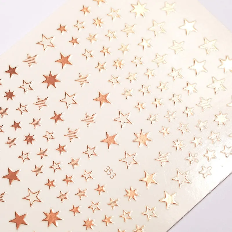 Nail Stickers 3D Nail Slider Stars Heart Decals Glitter Shiny Decoration DIY Transfer Adhesive Colorful Nail Art Tool Manicures