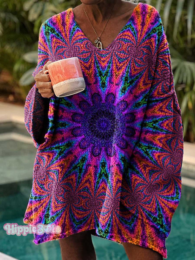 Women&rsquo;s Hippie Love And Peace Print Casual Pullover Sweater Multicolor / M