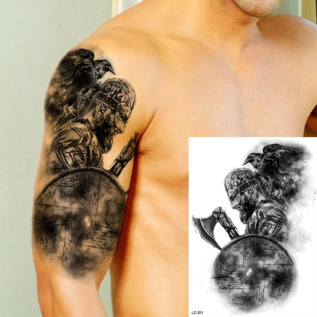 Realistic Knight Tribal Armband Temporary Tattoos For Men Adult Lion Wings Shield Fake Tattoo Body Art Unique Tatoos Large