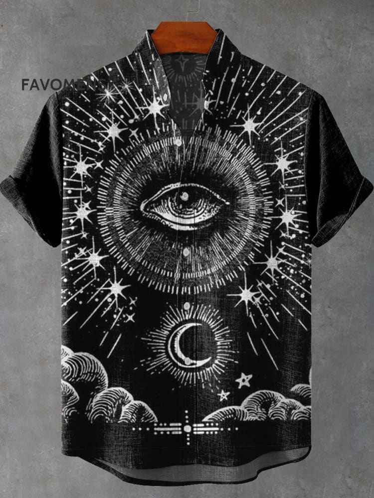 Magic Eye Moon Art Print Casual 100% Cotton Shirt Multicolor / S