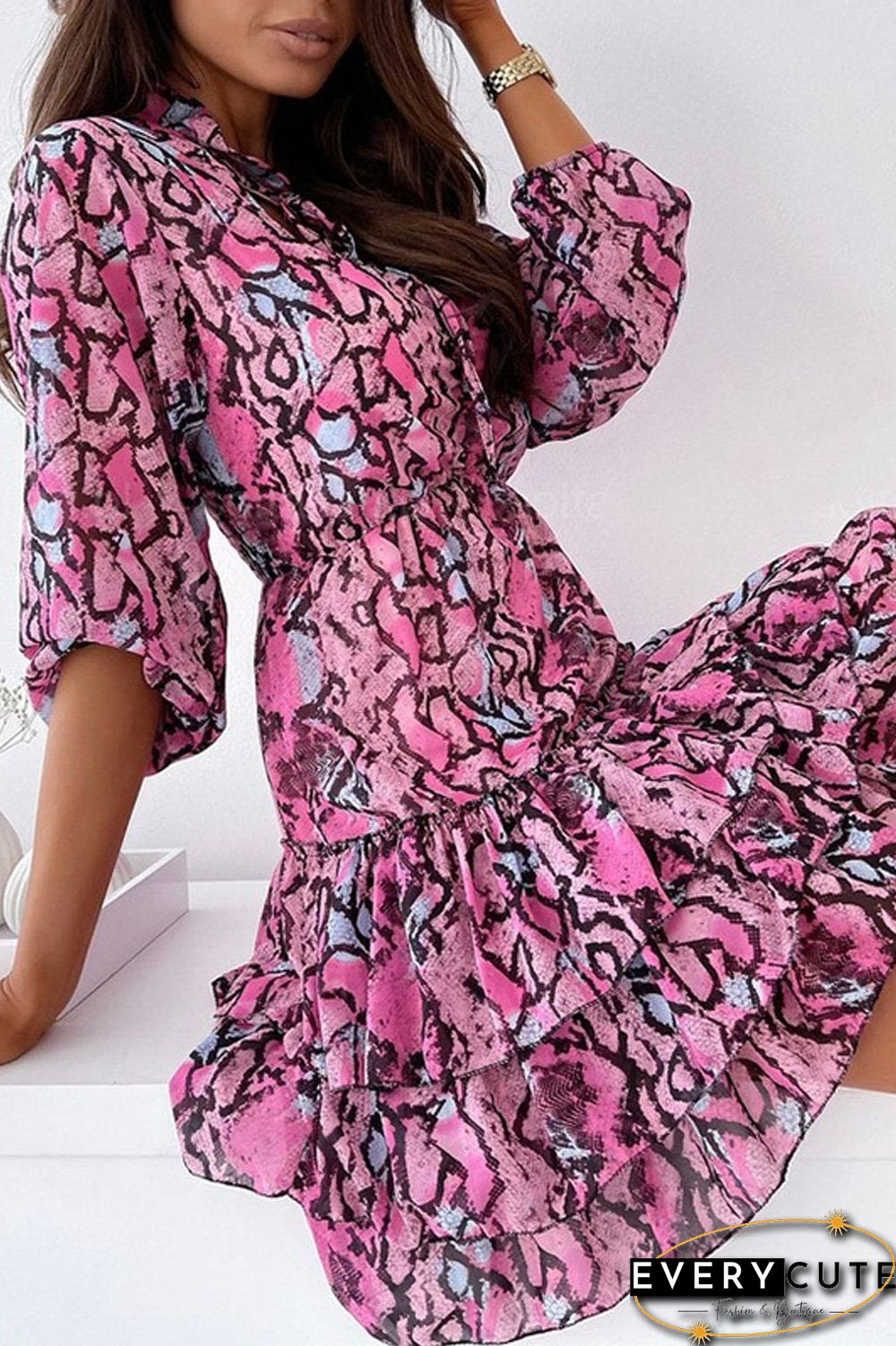 Lace-Up Neckline Tired Dress