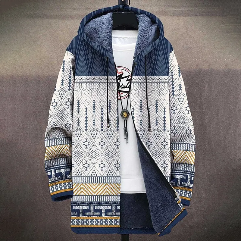 Retro Art Print Plush Thickened Long Sleeve Sweater Jacket Cardigan