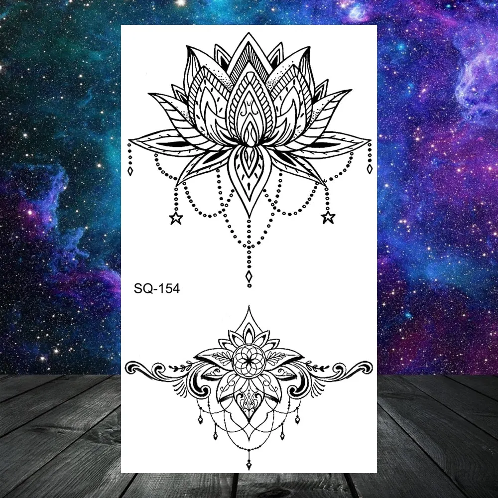 Elephant Lotus Butterfly Henna Temporary Tattoos For Women Adult Men Lion Dragon Flower Dragon Fake Tattoo Neck Arm Small Tatoos
