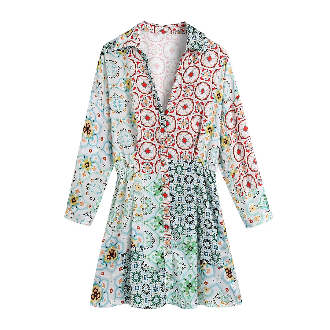 Billionm Billionm Women's New Chiffon Long-Sleeved Printed Dress 1005