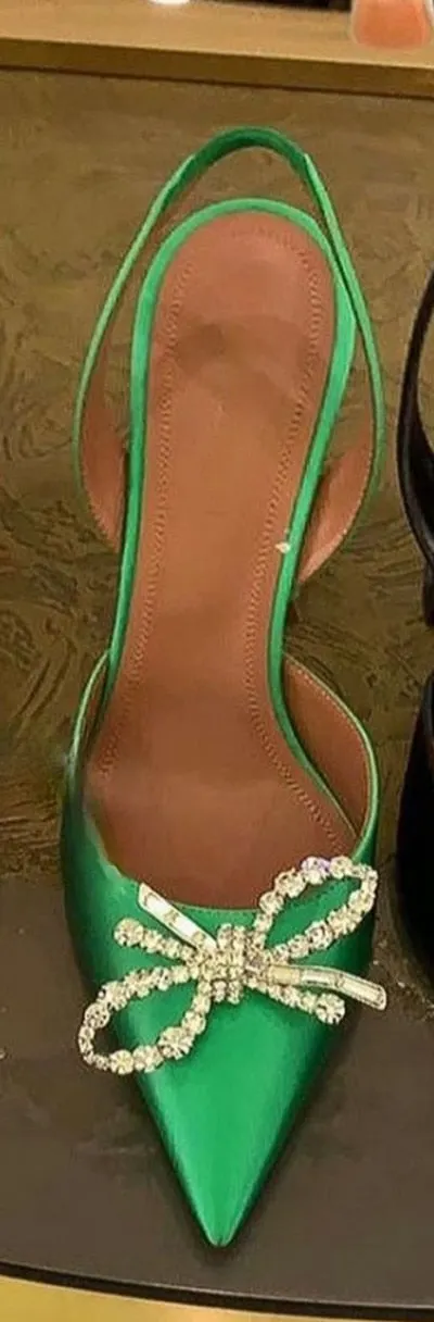 2021summer New Stiletto Heel Pointed Toe Strap High-Heeled Sandals Women's Rhinestone Bow Pumps